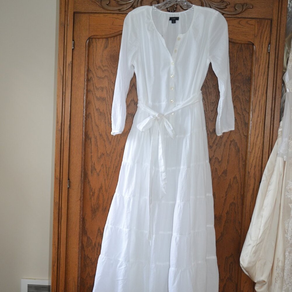 J. Crew SMALL White 100% Cotton Tiered Maxi Long Dress SMALL - Picture 7 of 11